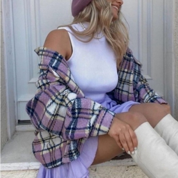 -SALE-Zara Blogger Favorite Lavender Plaid Oversized Shacket in size Medium - Picture 11 of 14